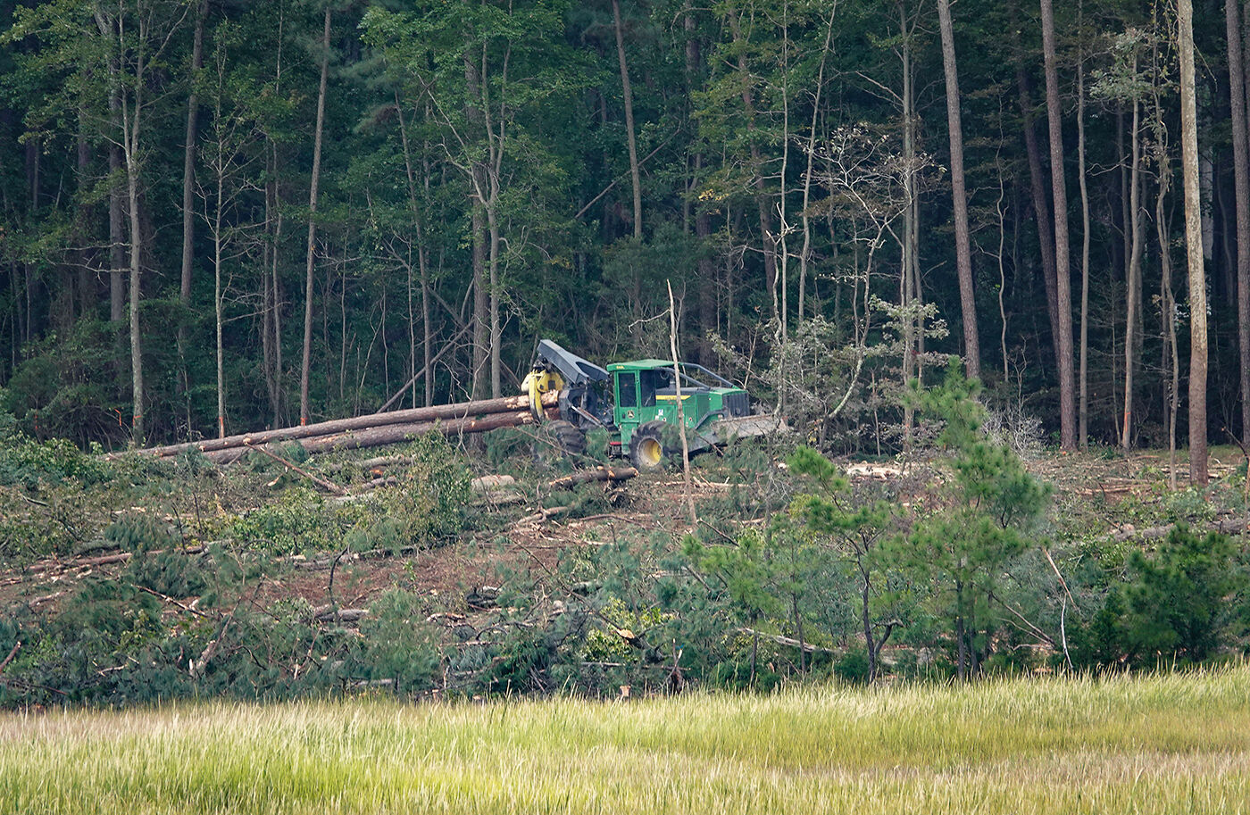 Truck at tree-cutting site, Camp Peary, VA